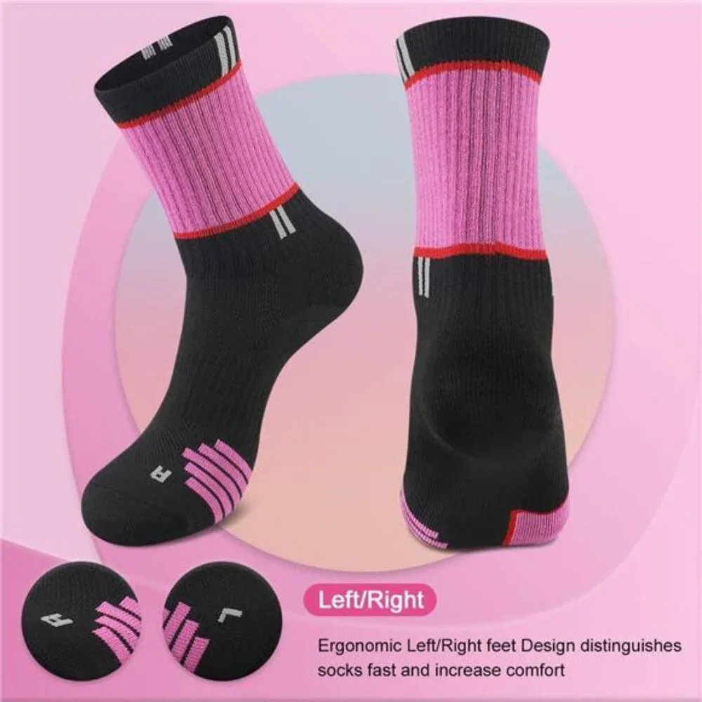 5 Pairs Women's Crew Socks Performance Cushioned Moisture Wicking Socks